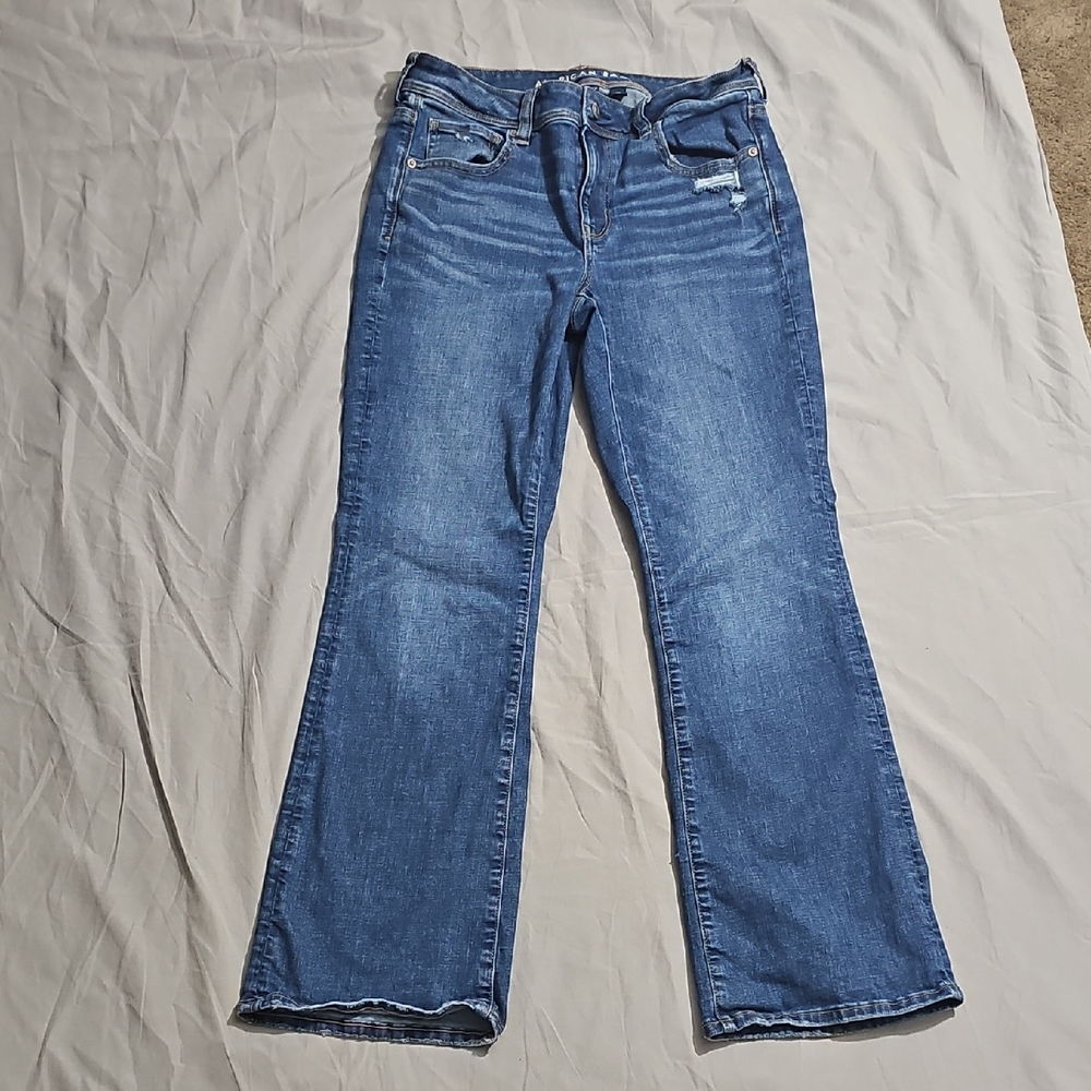AEO Kick Boot Distressed Stretch Blue Jeans Sz 12 Reg